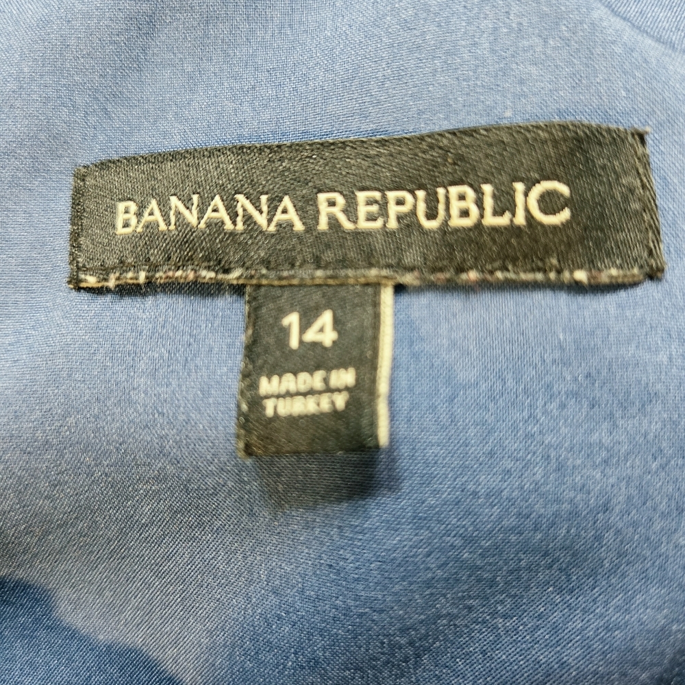 Banana Republic Blue & Pink Floral Ruffle-Neck Dress, Ties on the Side, Size 14 - Picture 13 of 15